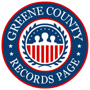 A round, red, white, and blue logo with the words 'Greene County Records Page' in relation to the state of Ohio.